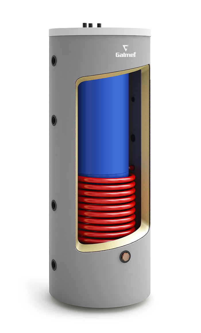 Zbiornik kombinowany do akumulacji ciepła Galmet Kumulo z wężownicą spiralną w zbiorniku zewnętrznym Zbiornik kombinowany do akumulacji ciepła Galmet Kumulo z wężownicą spiralną w zbiorniku zewnętrznym
